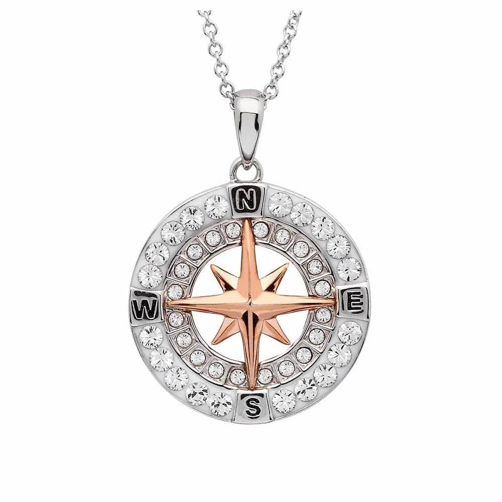 NEW SHANORE women's ocean swarovski crystal compass pendant necklace in rose gol